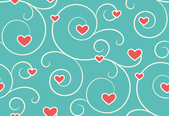 Seamless Festive Love Abstract Pattern with Hearts on Blue
