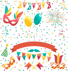 Set Collection of Festive Colorful Carnival Masquerade Icons Iso