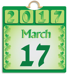 Flip calendar. March 17. Festive day. St. Patrick's day. Vector image. Graphic resource for websites, presentations, posters.