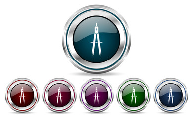 Design round glossy vector web icons. Circle modern chrome metal border abstract sign for smartphone applications.