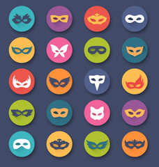 Set Collection of Circle Carnival Masquerade Masks Icons Isolate