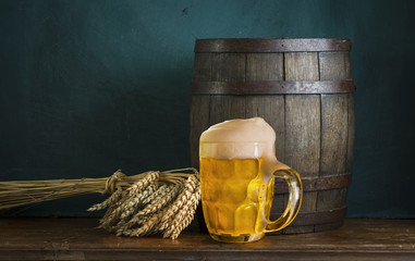 background of barrel and worn old table of wood