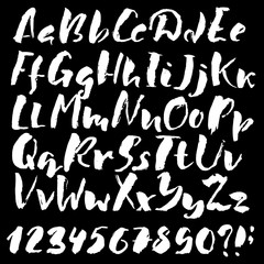 Hand drawn font made by dry brush strokes. Grunge style alphabet