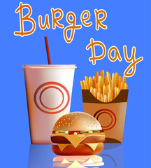 Vector illustration, banner, burger, fries, cola, fast food .