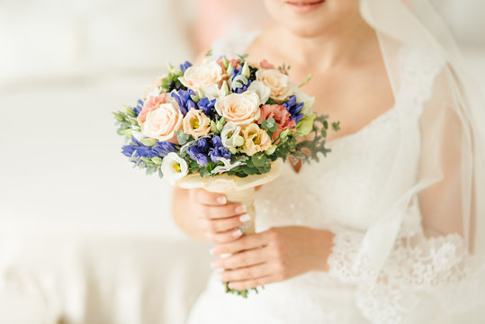 Close view of beautiful colorful wedding bouquet