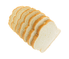 Top view of English muffin toasting bread slices isolated on a white background.