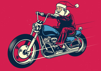 Naklejka na ściany i meble Santa claus riding motorcycle