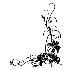 Vector floral vintage pattern. Black wavy ornament isolated on white background.