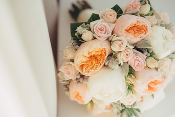 beige Wedding bouquet on light background