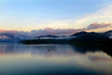 the beautiful lake with mist