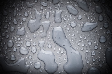 Drops of water on a color background. Gray. Shallow depth of fie