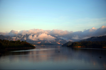 Naklejka na ściany i meble the beautiful lake with mist