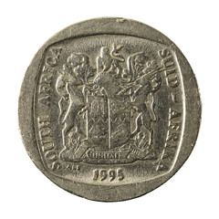 5 south african rand coin (2004) reverse isolated on white backg