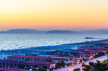 Long exposure of the italian beach of Viareggio, italy at night.