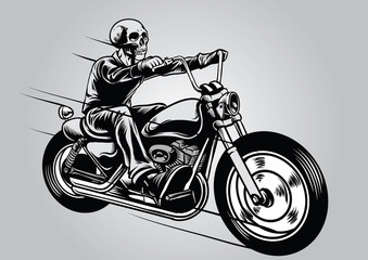 Naklejka premium Skull riding motorcycle
