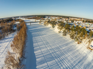 Aerial view of the river Mologa near the village Fabrika.