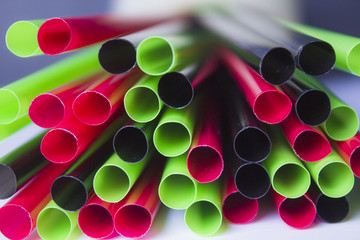 Multi Color flexible straws on white background