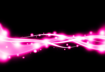 Fototapeta na wymiar Pink wave and line glitter sparkle rays bokeh with black background. Screen mode. Isolated. Footer background.