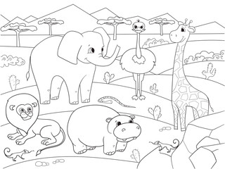 Animals of Africa savanna coloring vector for adults