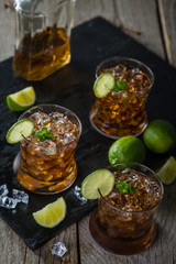 Rum and cola cocktail in glasses