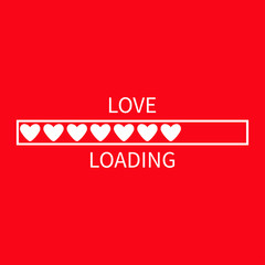Progress status bar icon. Love loading collection. White heart. Funny happy valentines day element.Web design app download timer. Red background. Flat trendy object. Isolated. Greeting card.