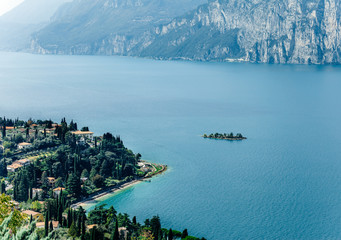 Scenic landscape of beautiful Garda lake and mountains, Italy