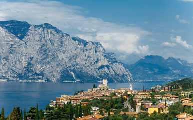 Scenic view of Malcesine on beautiful Garda lake, Italy