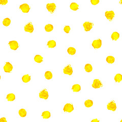 Aquarelle peinte à la main jaune motif transparent à pois sur fond blanc. Cercles d& 39 or, texture ronde de paillettes de confettis. Illustration abstraite pour le textile en tissu, conception de cartes de voeux.