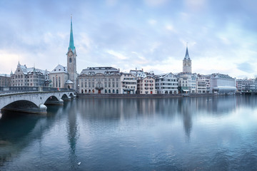 Fototapeta premium Winter landscape of Zurich with lake, Switzerland