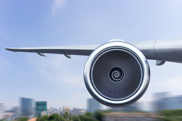 Airplane high in sky . Mixed media