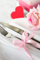 Valentines day table setting. Romantic food