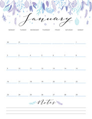 January floral calendar.