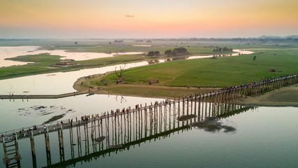 Obraz premium Aerial view of U-Bein bridge
