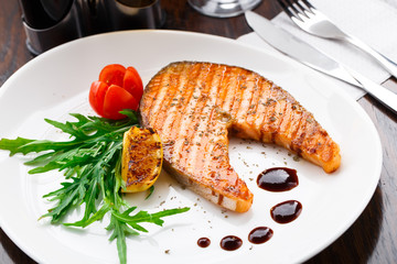 Grilled salmon steak