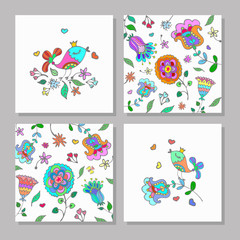 Fototapeta na wymiar Set of creative universal floral cards. Wedding, anniversary, birthday, Valentine's day, party invitations, art poster.Doodle style. Vector isolated