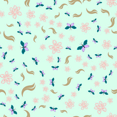 Color floral pattern with flowers and butterfly
