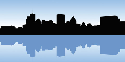 Skyline silhouette of the city of Montreal, Quebec, Canada.