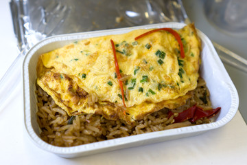 omelet or fried egg with hot fried rice.