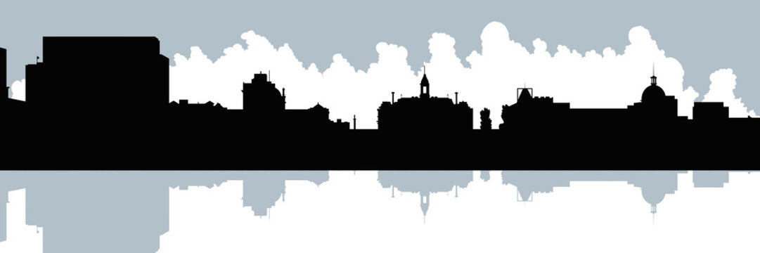 Skyline silhouette of the Vieux Port in the city of Montreal, Quebec, Canada.