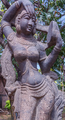 Fototapeta na wymiar Close up view of ancient indian women sculpture, Chennai, Tamilnadu, India. Jan 29 2017