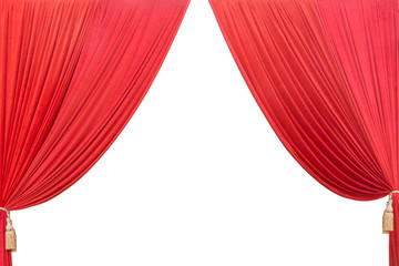 Red Curtain theatre isolated on white background and texture
