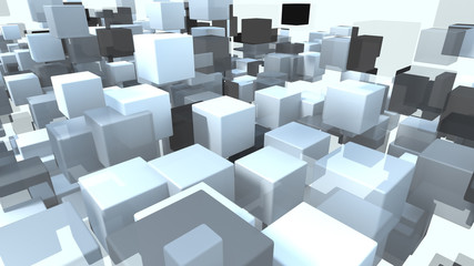 Cube block particles transparent. 3D rendering