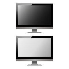 3d monitor template set. realistic Personal computer monitors mockup with white and black screen isolated on the white background. Eps 10 vector illustration