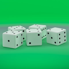 White dice on a green background. 3D rendering