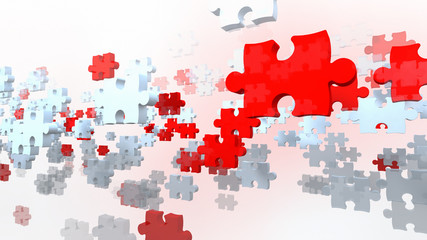 Puzzle pieces particles. 3D rendering