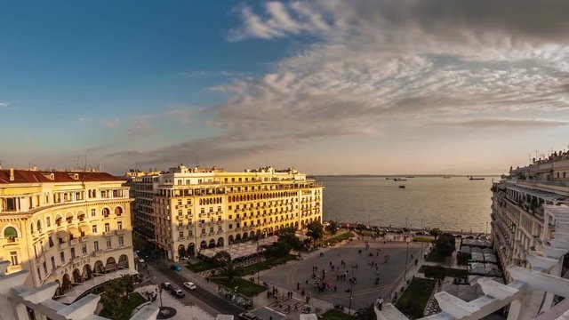 Aristotelous Square Thessaloniki - Timelapse Full HD 1920X1080 Video,Captured with Ultra Wide Lens, Zoom In