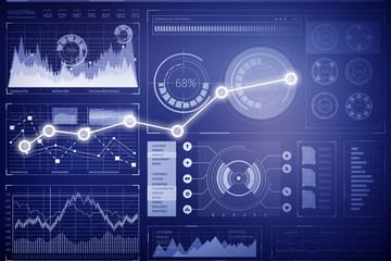 Stock market chart on blue background . Mixed media