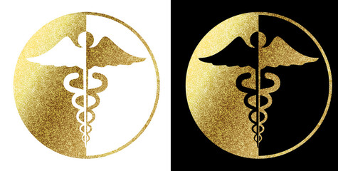 Caduceus Medical Symbol Logo Golden in White and Black background