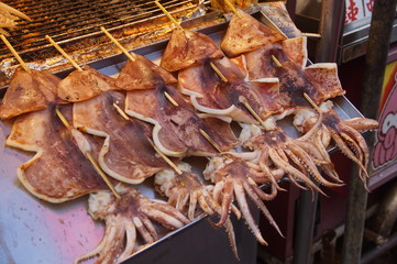Grilled squids closeup