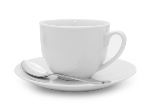 coffee cup and spoon over white background